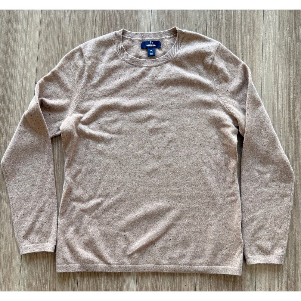 Lands' End M 10-12 Tan 100% Cashmere Donegal Fleck Crewneck Pullover Sweater